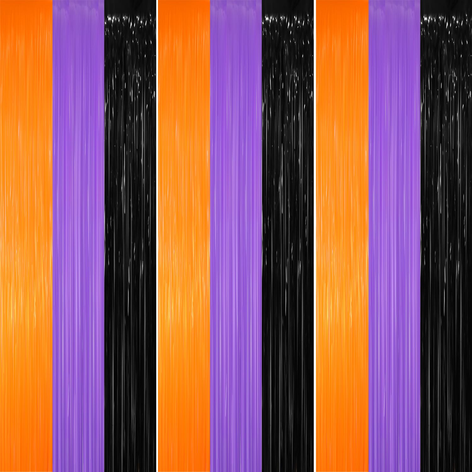 GOER 3.2 ft x 8.2 ft Metallic Tinsel Foil Fringe Party Backdrop for Halloween Birthday Graduation New Year's Party Decorations(3 Packs,Black&amp;Orange&amp;Purple)