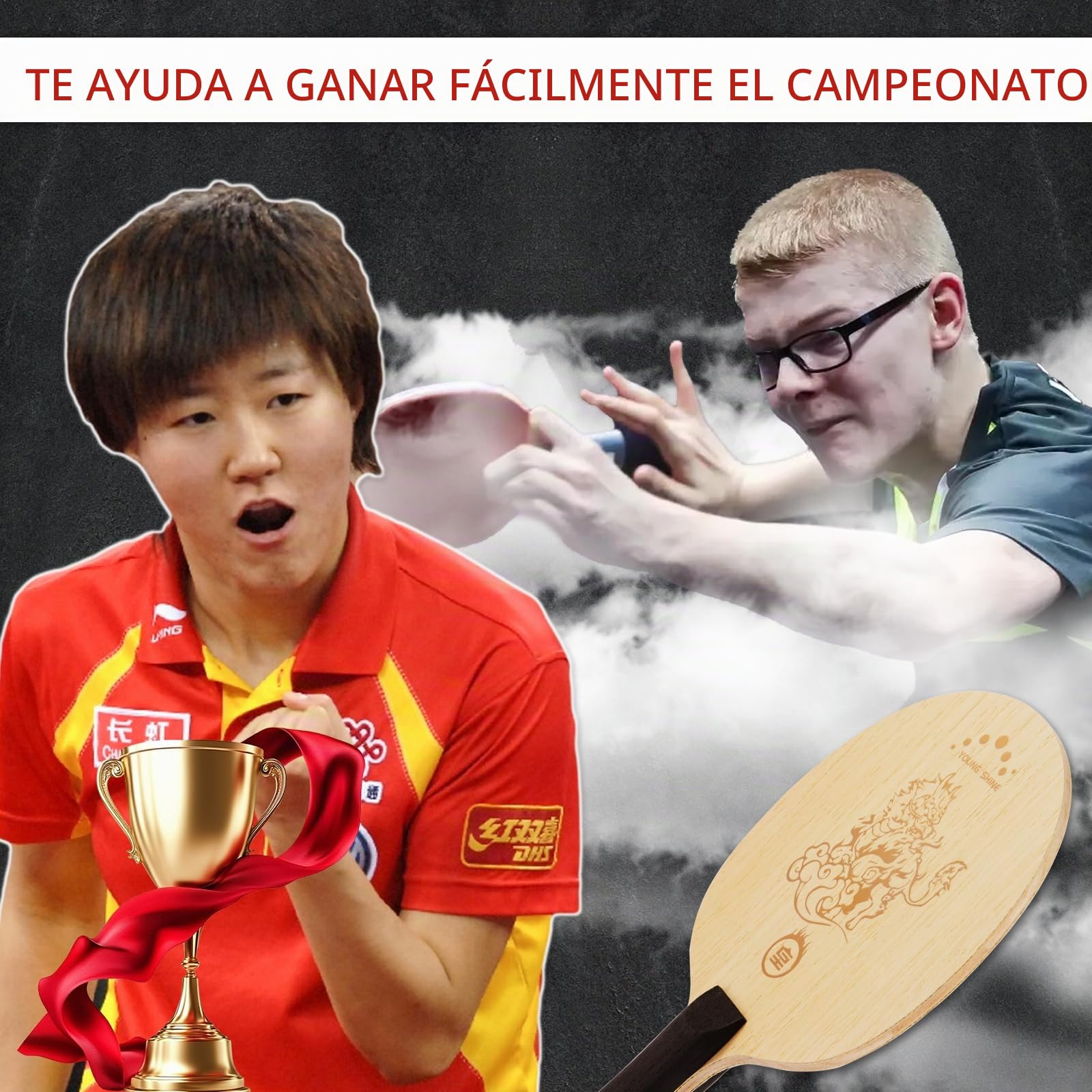 YAN-Huang - Pala de ping pong profesional, raqueta de tenis de mesa de carbono arilato externo, para jugadores intermedios y avanzados o entusiastas del tenis de mesa (raqueta individual)