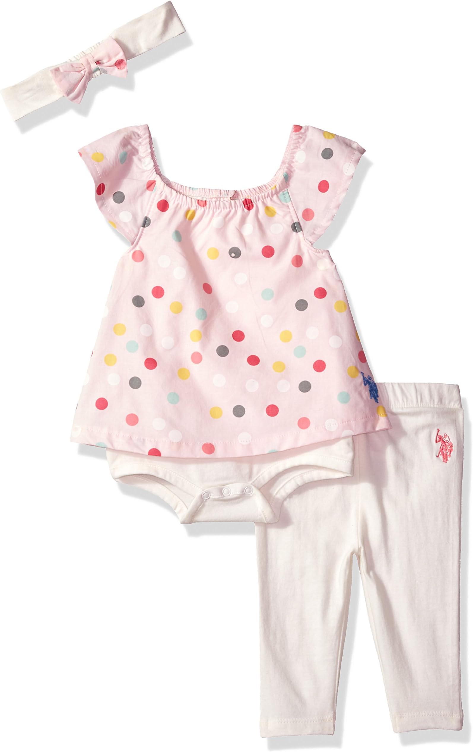 U.S. Polo Assn. Baby Girl's Fashion Top, Pant and Accessory Set Pants, Printed Poplin Capri Headband