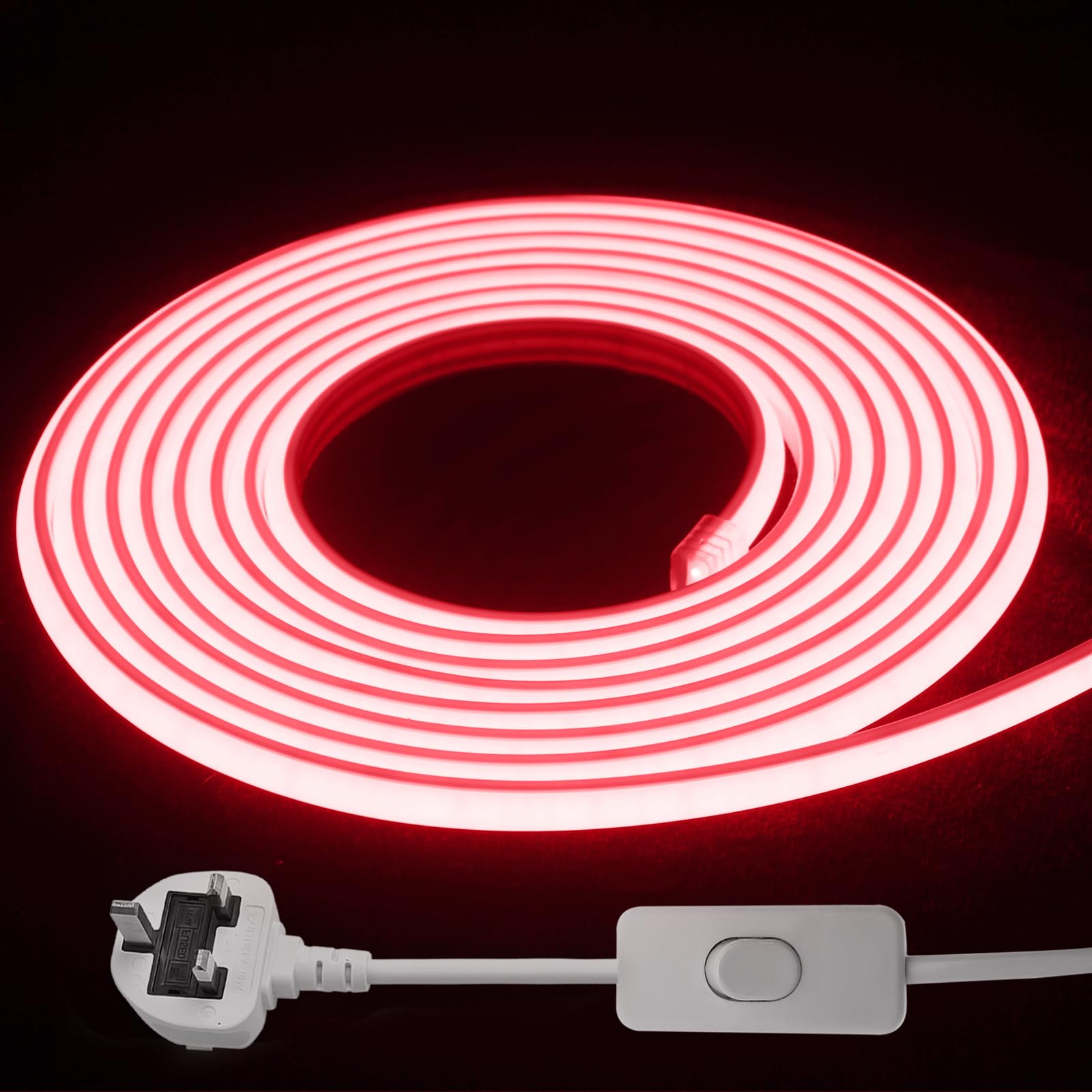 STHomedeco LED Strip Light - Flexible COB Neon Light Strip, Cut to 10cm, IP65 Waterproof 220V Neon Rope Strip for Indoor Outdoor Decor with UK Plug Power Supply (Red, 1M)