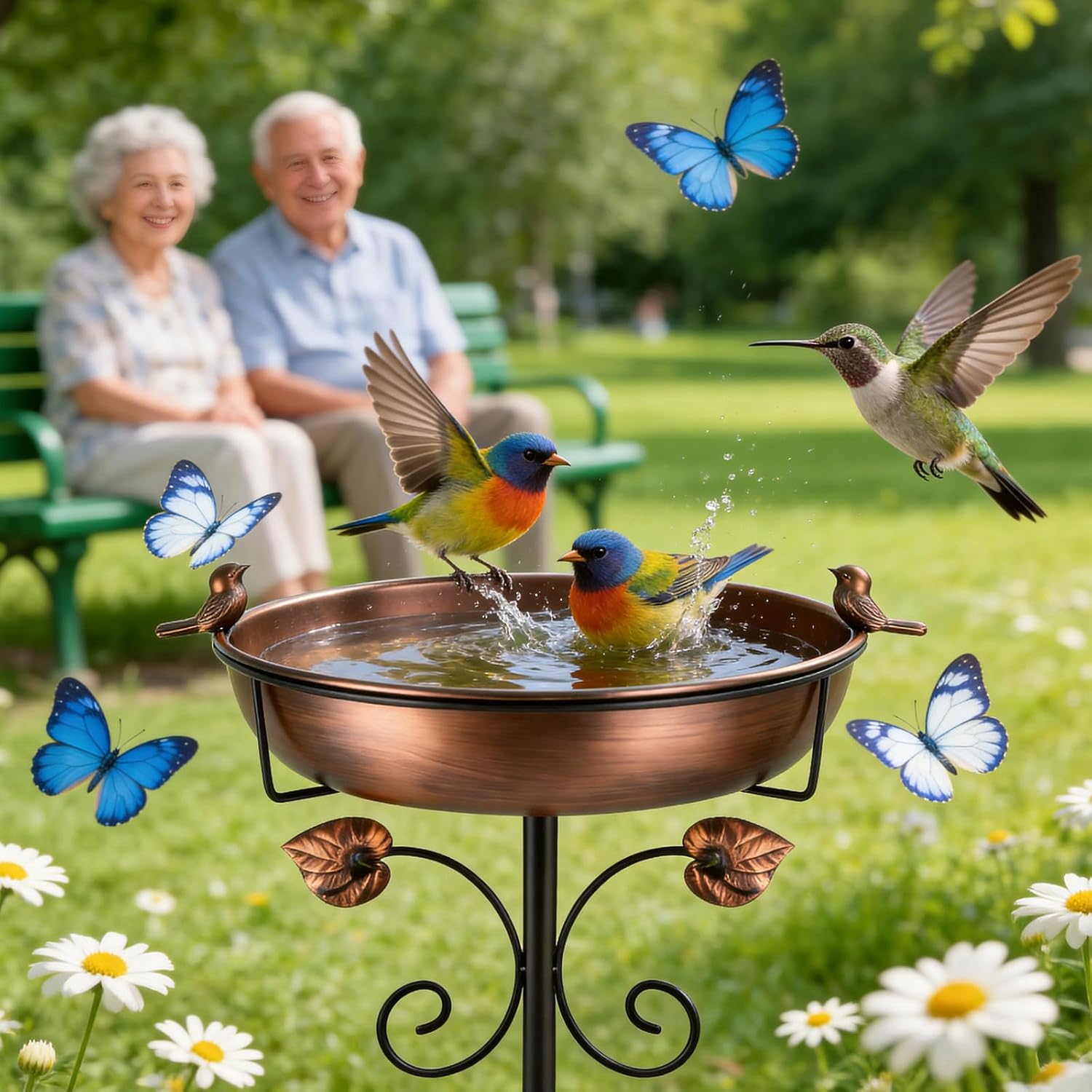 Bird Bath for Outside,3.15" Deep 38" High Metal Birdbaths for Outdoors,Removable 12" Dia Bowl with Sturdy 5-Pronged Base,1.5 Gallon Capacity,Suitable for Garden, Patio, and Lawn Decoration