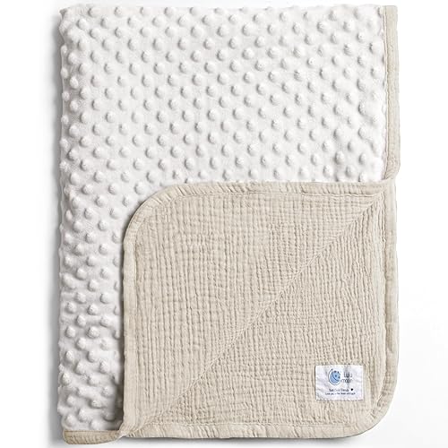lulumoon Baby Blankets for Newborn Unisex: Thermal Minky Dotted Backing - Muslin Receiving Blanket for Baby Essential & Registry Gift 30"x40"(Ivory) - Minky-ivory