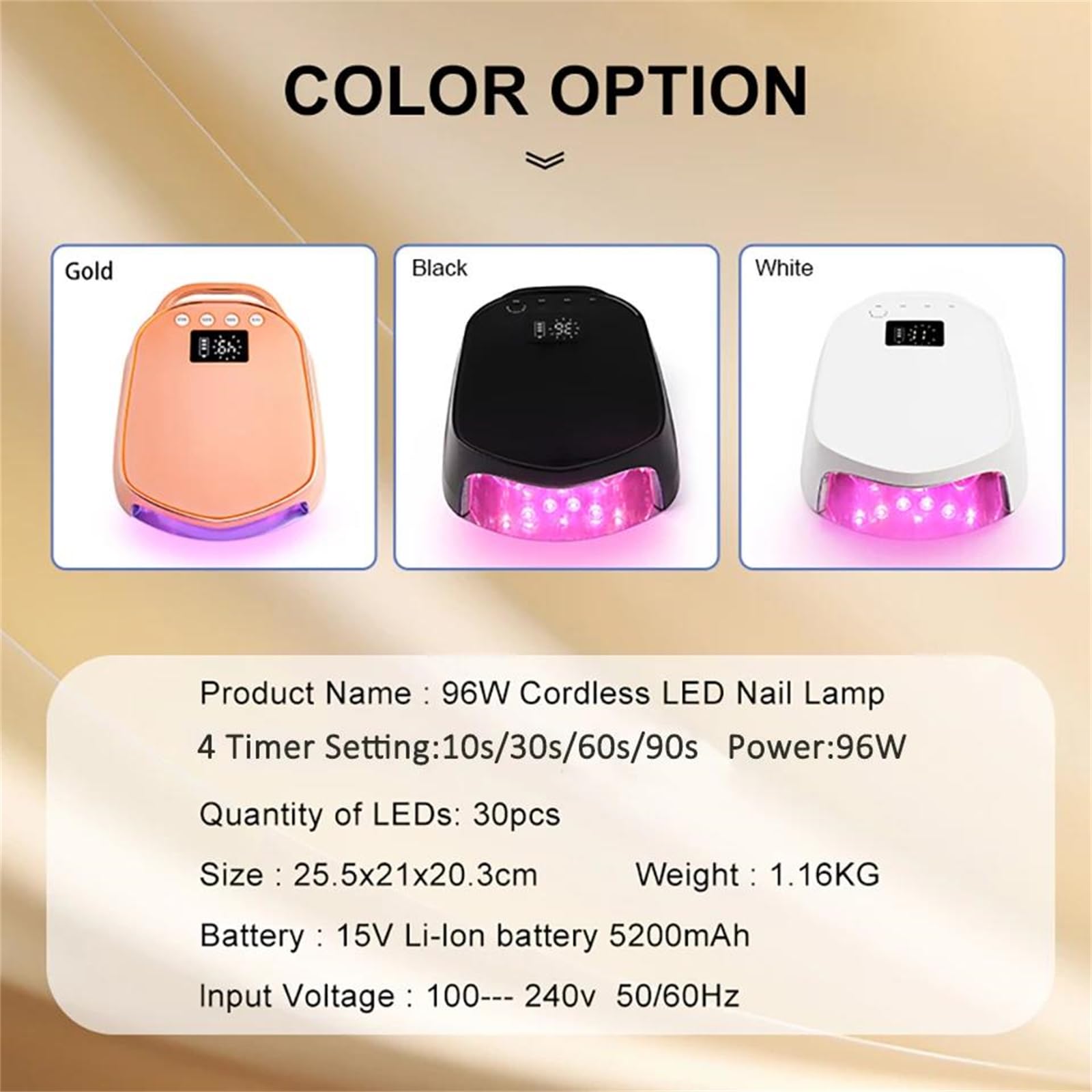 Lampada UV LED per Unghie per asciugare Lo Smalto Gel per Manicure | asciuga unghie a led da 96w con schermo lcd, strumento per salone di bellezza lampada uv ricaricabile da 5200 mah per