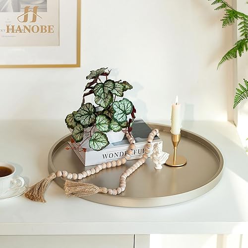 Miniatura 3 de Hanobe Bandeja otomana grande para servir bandejas decorativas redondas doradas de 18 pulgadas para mesa de centro de mesa de centro de madera,
