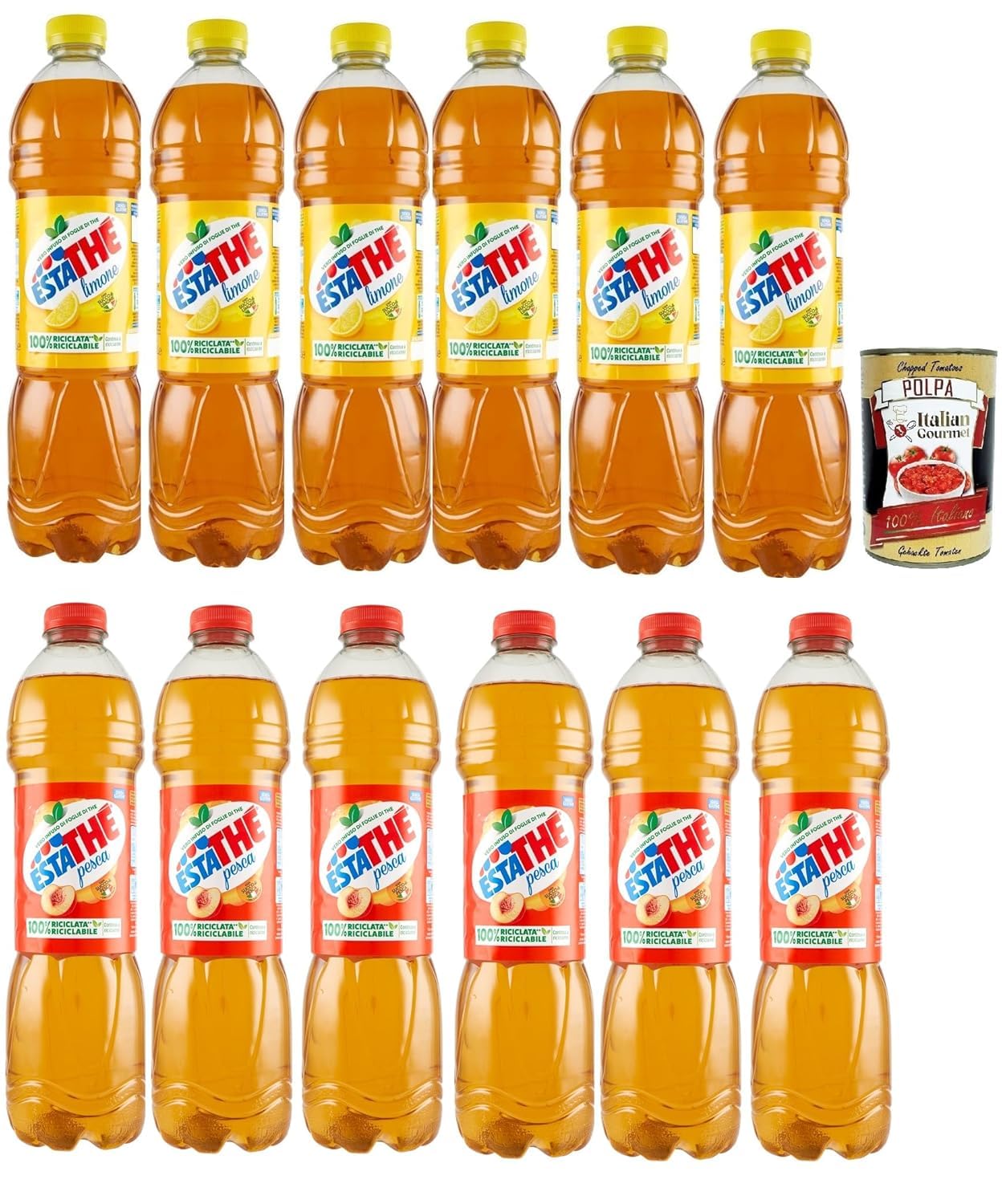 Italian Gourmet Estathé Assortiment Thé Glacé Italien Citron & Pêche (Limone + Pesca) – Pack 12x 1,5 L (18 L Total) – 6 Citron + 6 Pêche – Boisson au Thé Infusé, Sans Gluten + Italian Gourmet Polpa