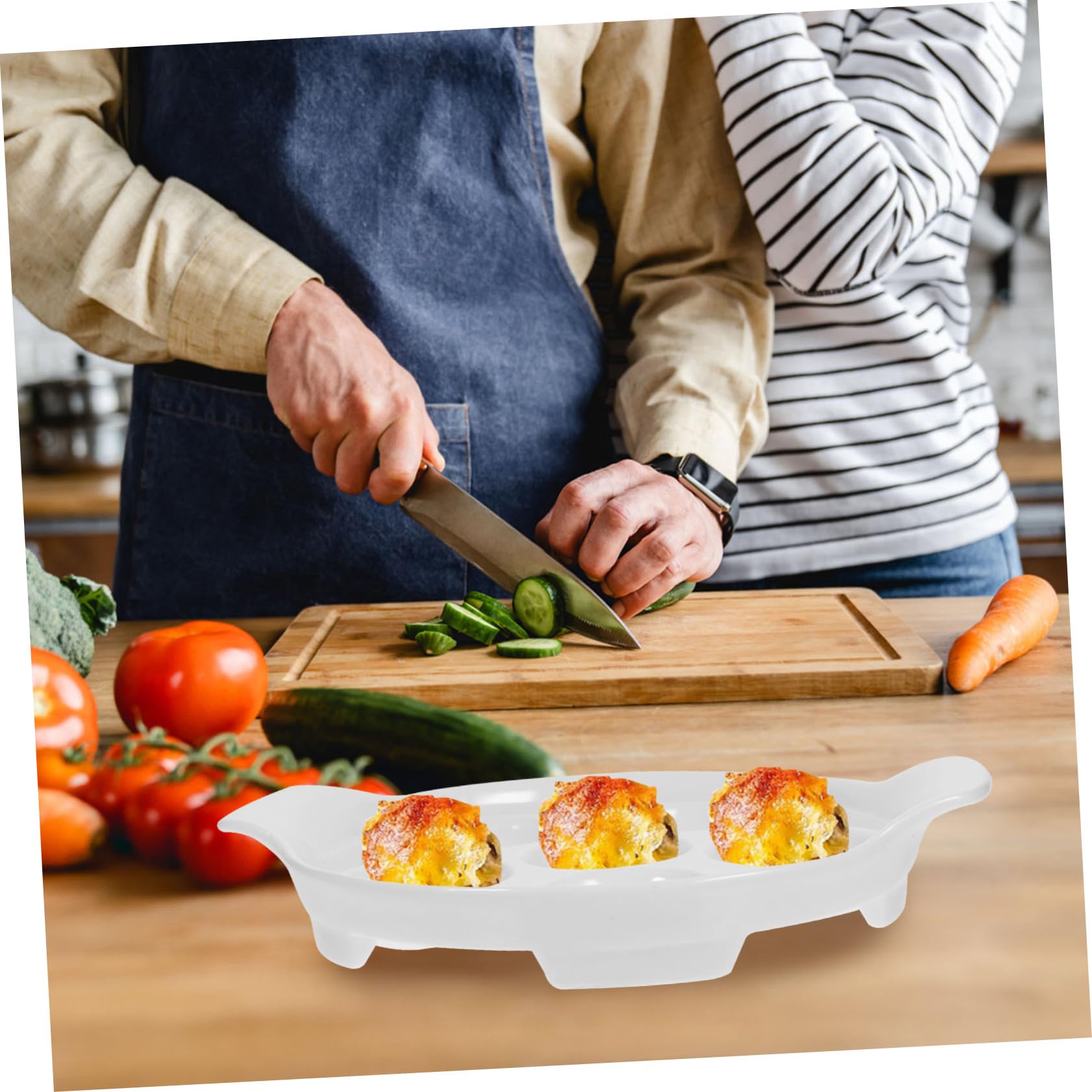 COLLBATH Platos De Cerámica Para Caracoles Con Asas Dobles 7 Pulgadas, Resistente a Altas Temperaturas, Plato Horno Versátil Para Aperitivos, Mariscos y Cenas, Juego 4 Piezas