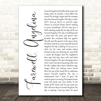 Farewell, Angelina White Script Song Lyric Print