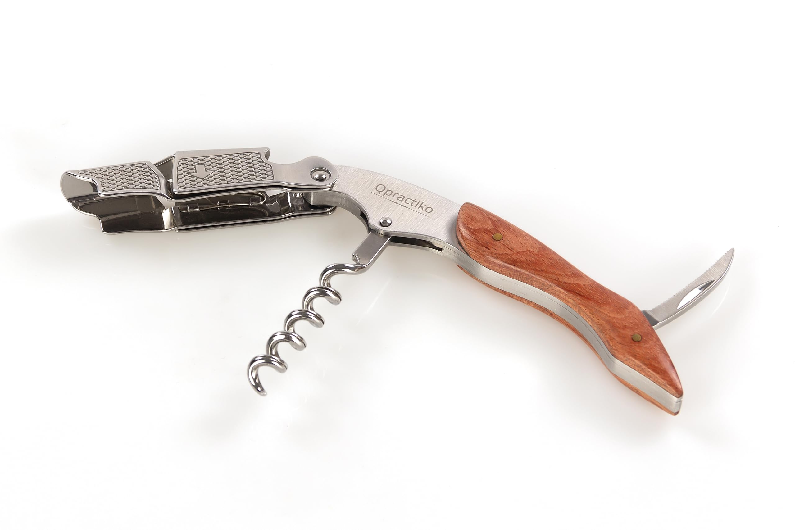 Qpractiko Ouvre-bouteille Lame Scie Acier Inoxydable Tire-Bouchon Sommelier 3 En 1 Qpractiko - Lame Scie Intégrée | Design Noir | Acier Inoxydable Tire Bouchon