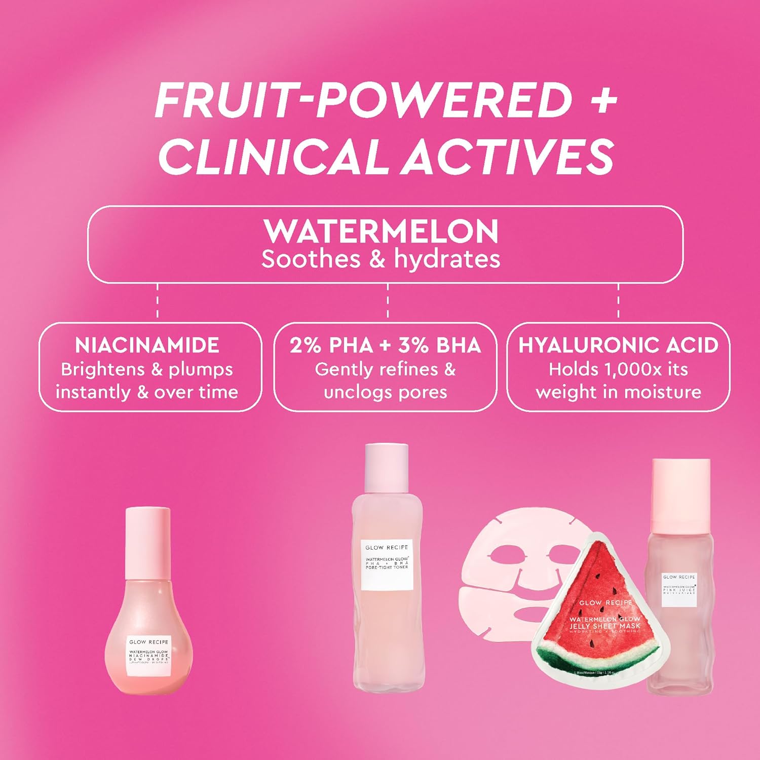 Glow Recipe Watermelon Glow Dewy Skin Routine Kit - Full Size Dew Drops Serum, Full Size Pink Juice Moisturizer, Travel Size PHA+BHA Pore-Tight Toner & Watermelon Jelly Sheet Mask (4 Count) - Image 8