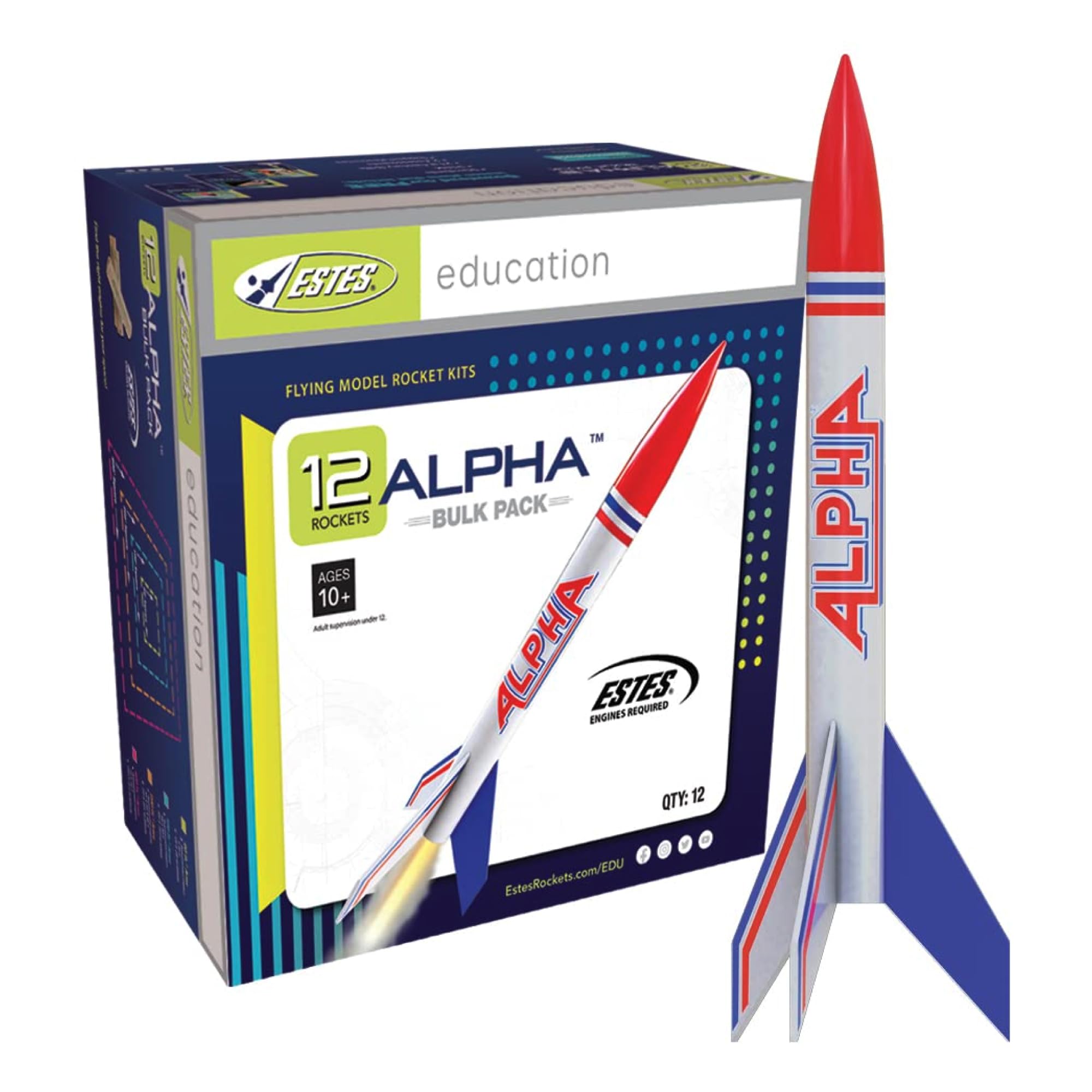 Estes 1756 Bulk Pack of 12 Alpha Rocket-Building Kits, Intermediate Flying-Rocket Model Kits for Ages 10+