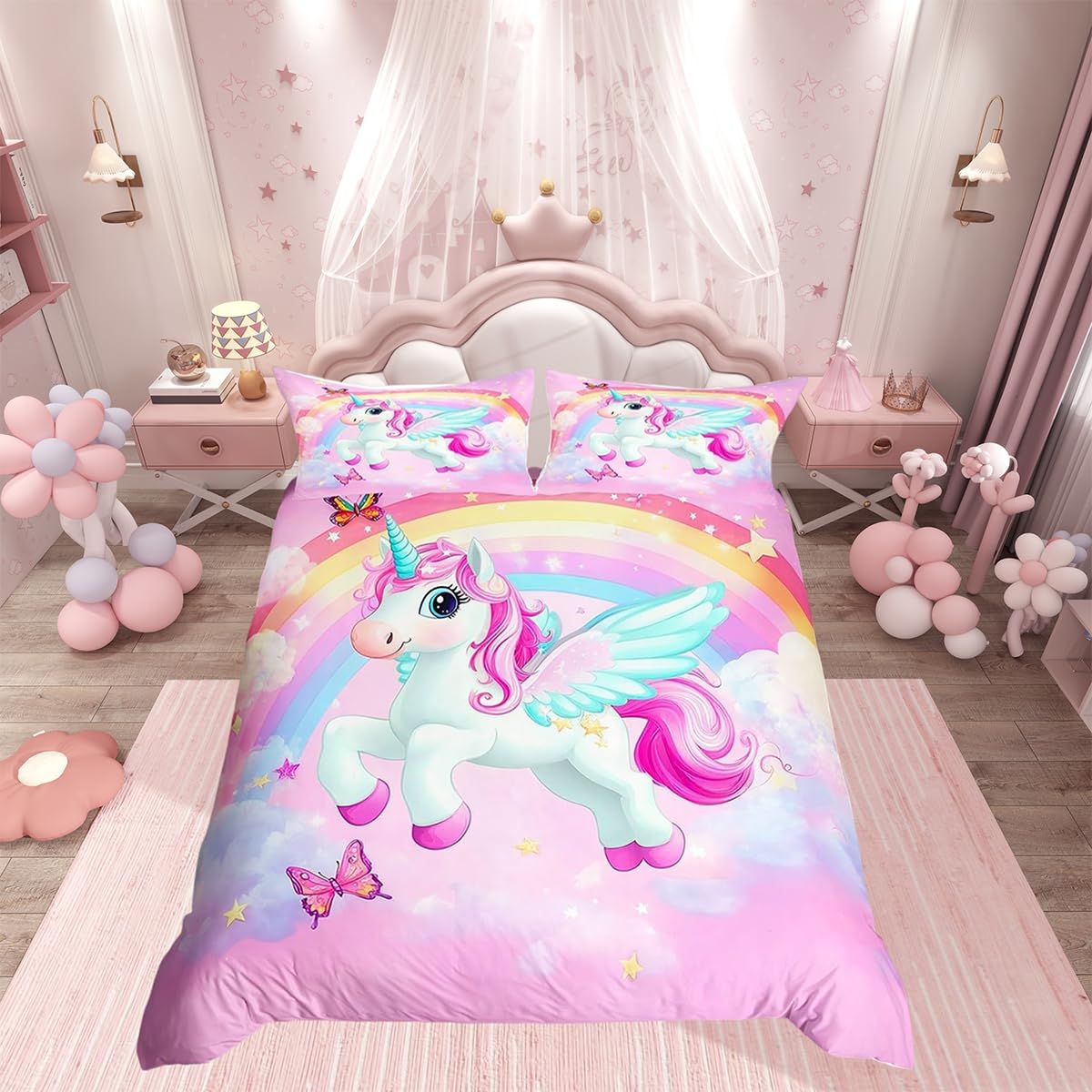 Parure de lit licorne microfibre lit double avec fermeture éclair facile à enfiler