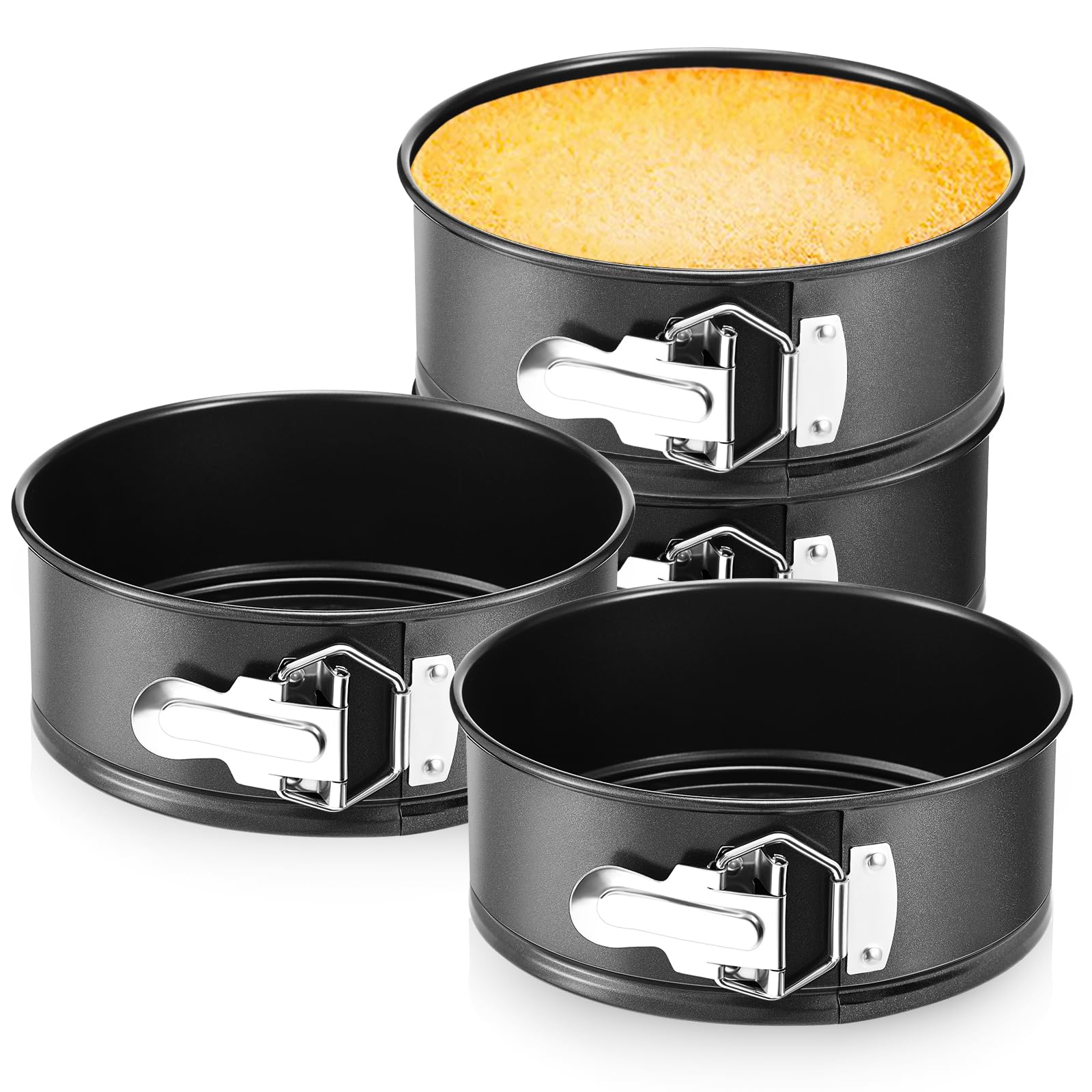 Funnymoom Lot de 4 moules à charnière antiadhésifs avec fond amovible en acier au carbone - Moule à gâteau rond avec boucles à ressort en acier inoxydable pour pâtisserie, cuisine, restaurant (17,8