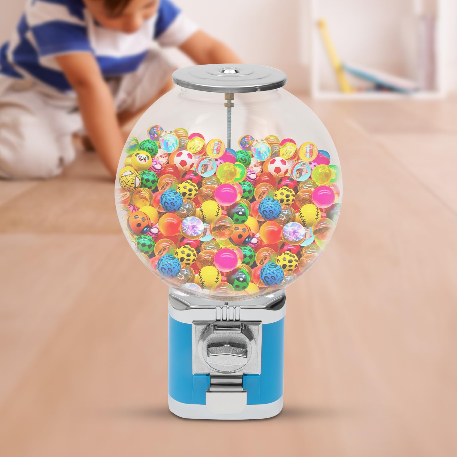 Vending Machine, 1- Dollar Coins Commercial Gumball Machine for Kids, Toy Capsule Ball Bulk Vending Machine, Candy Machine Dispenser, 11.81'' x 11.81'' x 19.68'', Sky Blue