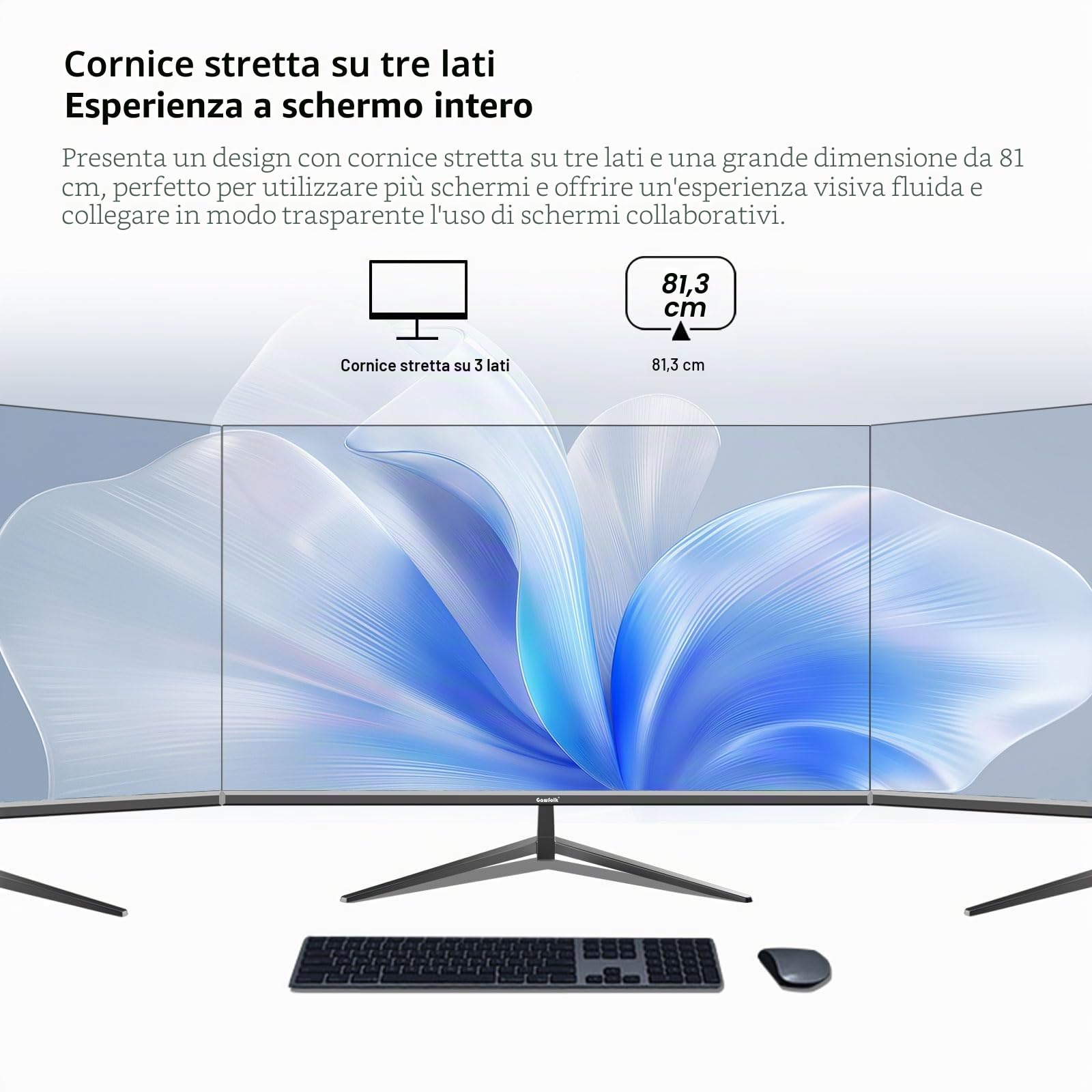 Gawfolk Display PC 4K UHD da 32 pollici, monitor per computer ultra nitido (3840×2160p), 100% sRGB, angolo di visione di 178°, porta HDMI、Display, compatibile con montaggio a parete 100 * 100MM - Nero