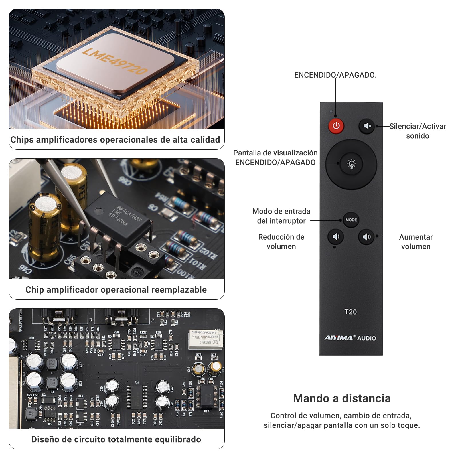 AIYIMA T20 Preamplificador de válvulas Totalmente balanceado LME49720 para HiFi Home Audio Preamplificador de minitubos de vacío con entradas y Salidas RCA y XLR y Salida de Disparo de 12 V
