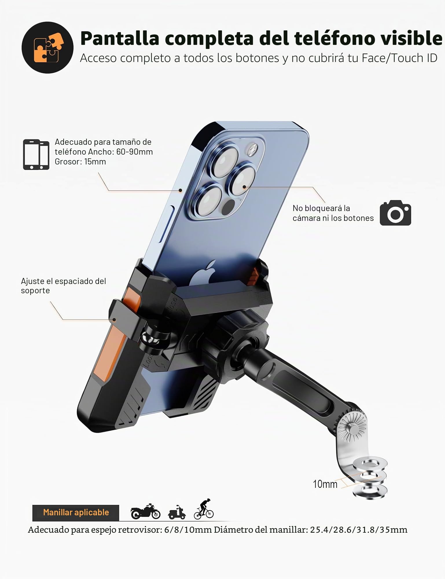 Grefay Soporte Móvil Moto Soporte Manillar Soporte Espejo Retrovisor | [2 Métodos Conexión + 1S Desmontaje Rápido] con 360 ° Giratorio para Teléfonos de 4.0-7.0 Pulgadas