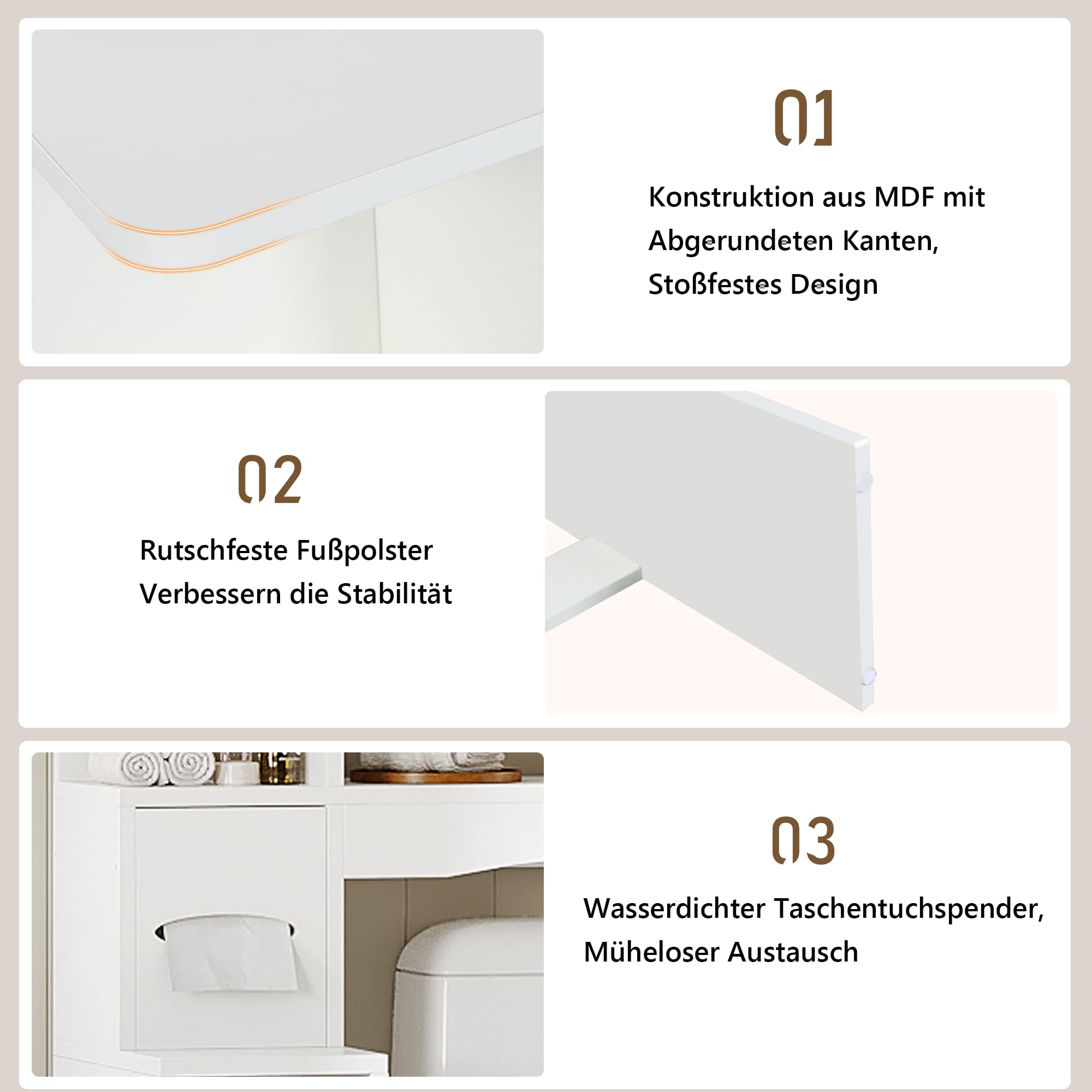 FEONASE Über-WC-Aufbewahrungseinheit mit Seilzug, kleinem Stauraum, Toilettenpapierhalter, Türen und verstellbaren Regalböden, platzsparende Lösung für Bad und Waschküche in Weiß