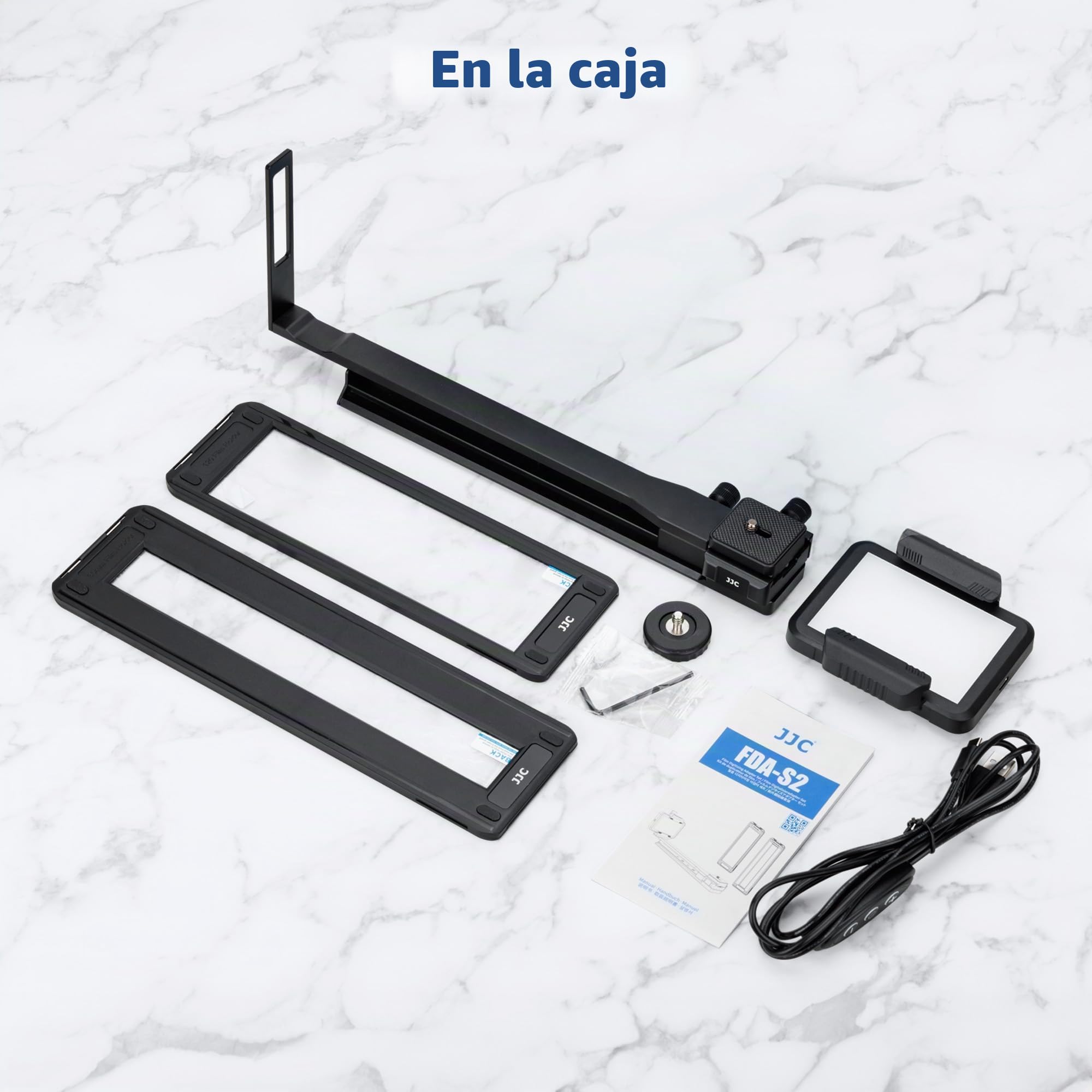 JJC Adaptador Digitalizador de Película con Varilla Ajustable y Juego de Luz LED Convierte Película Negativa de 35mm y Diapositivas a Digital JPEG para Canon Sony Nikon Lente Macro