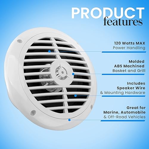 Miniatura 6 de Pyle Dual parlante marino de 6.5 pulgadas, impermeable, con sonido estéreo de rango completo, 120 W, color negro, (2 unidades), TheDeepDiscount,