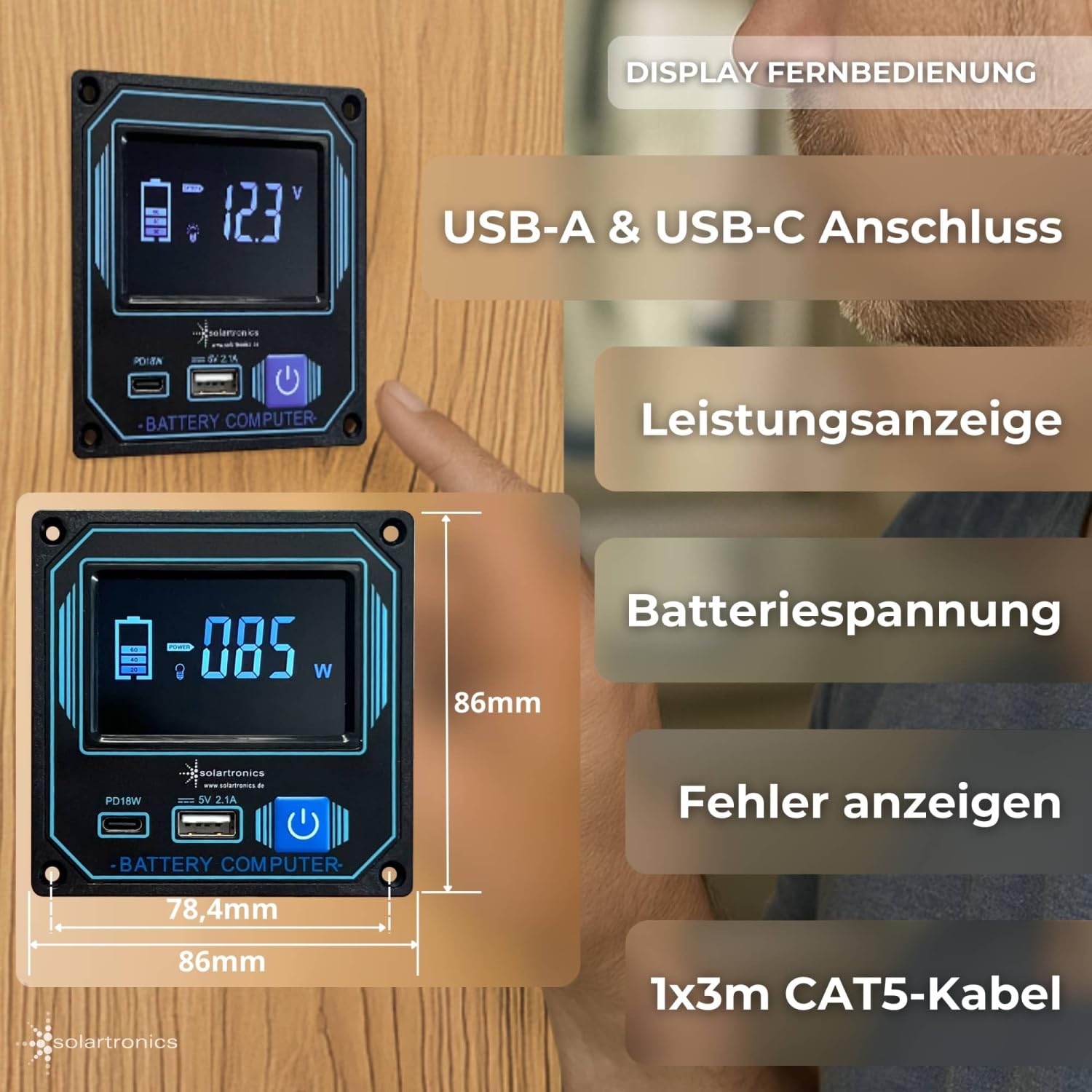 Remote Wand-Einbaufernbedienung DE80D mit Display und Kabel für Wandler TS-DE80D FS DR Serie 12V 24