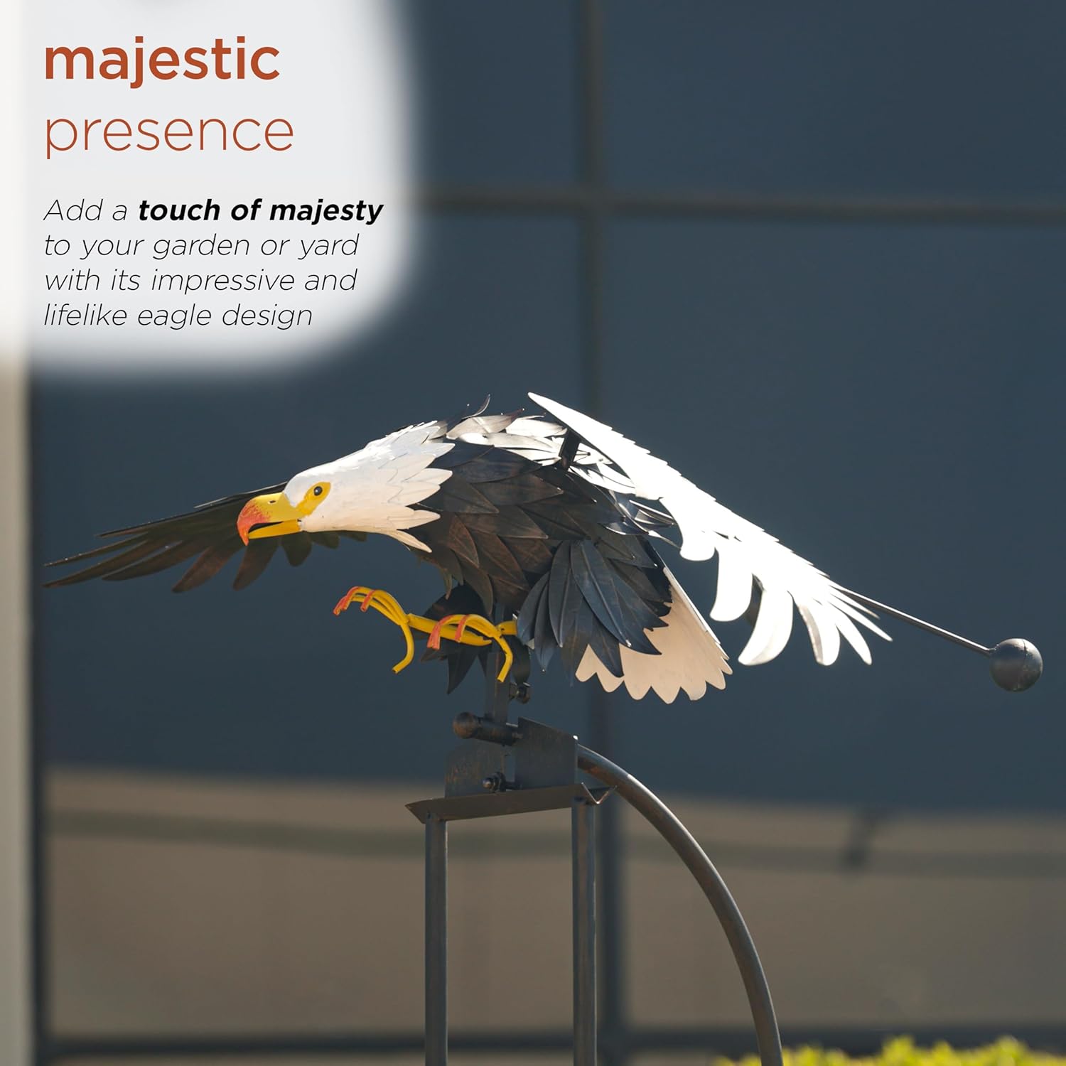 Alpine Corporation - Outdoor Metal Rocking Eagle Garden Stakes - Dynamic Flapping Wings Design, 56-in Tall, Black