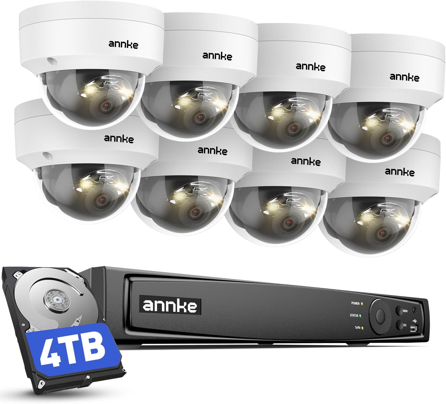 16CH 4K POE CCTV Camera System with AI Human Vehicle Detection, 8x 8MP Dome Security IP Cameras with Audio Recording, 100 ft Night Vision IP67 Waterproof, 4TB HDD