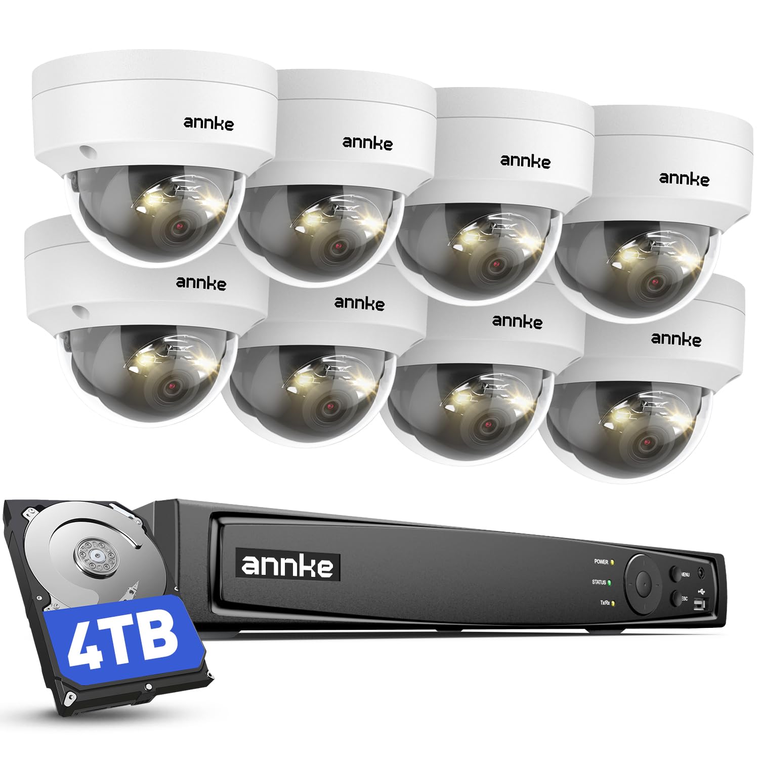 16CH 4K POE CCTV Camera System with AI Human Vehicle Detection, 8x 8MP Dome Security IP Cameras with Audio Recording, 100 ft Night Vision IP67 Waterproof, 4TB HDD