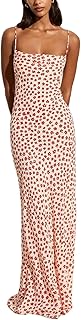 KMBANGI Women Floral Slip Dress Spaghetti Strap Flowers Print Maxi Dresses Backless Y2k Bodycon Slim Boho Long Sundress