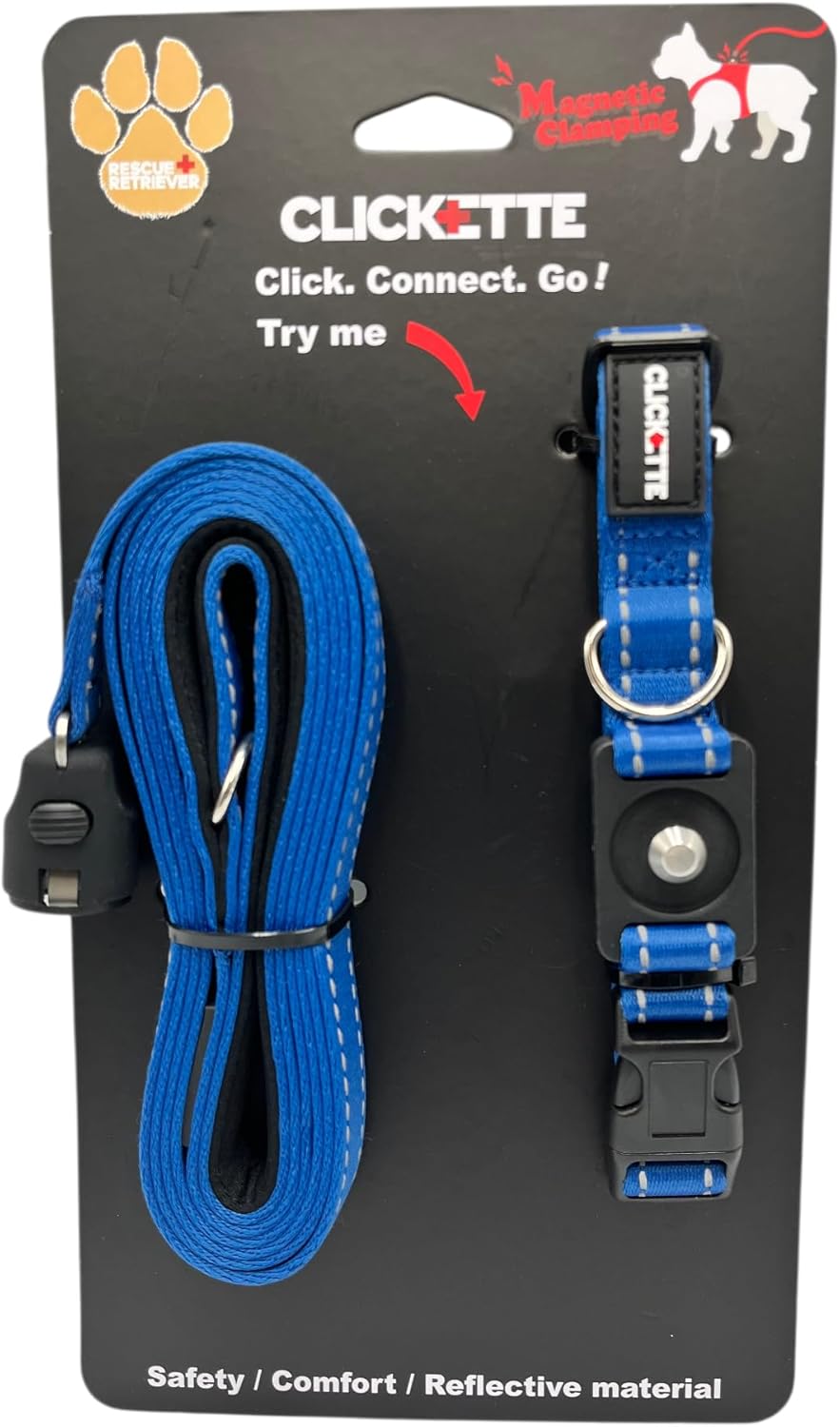 Clickette- Magnetic Quick-Lock Collar & Leash (Bue, Medium)