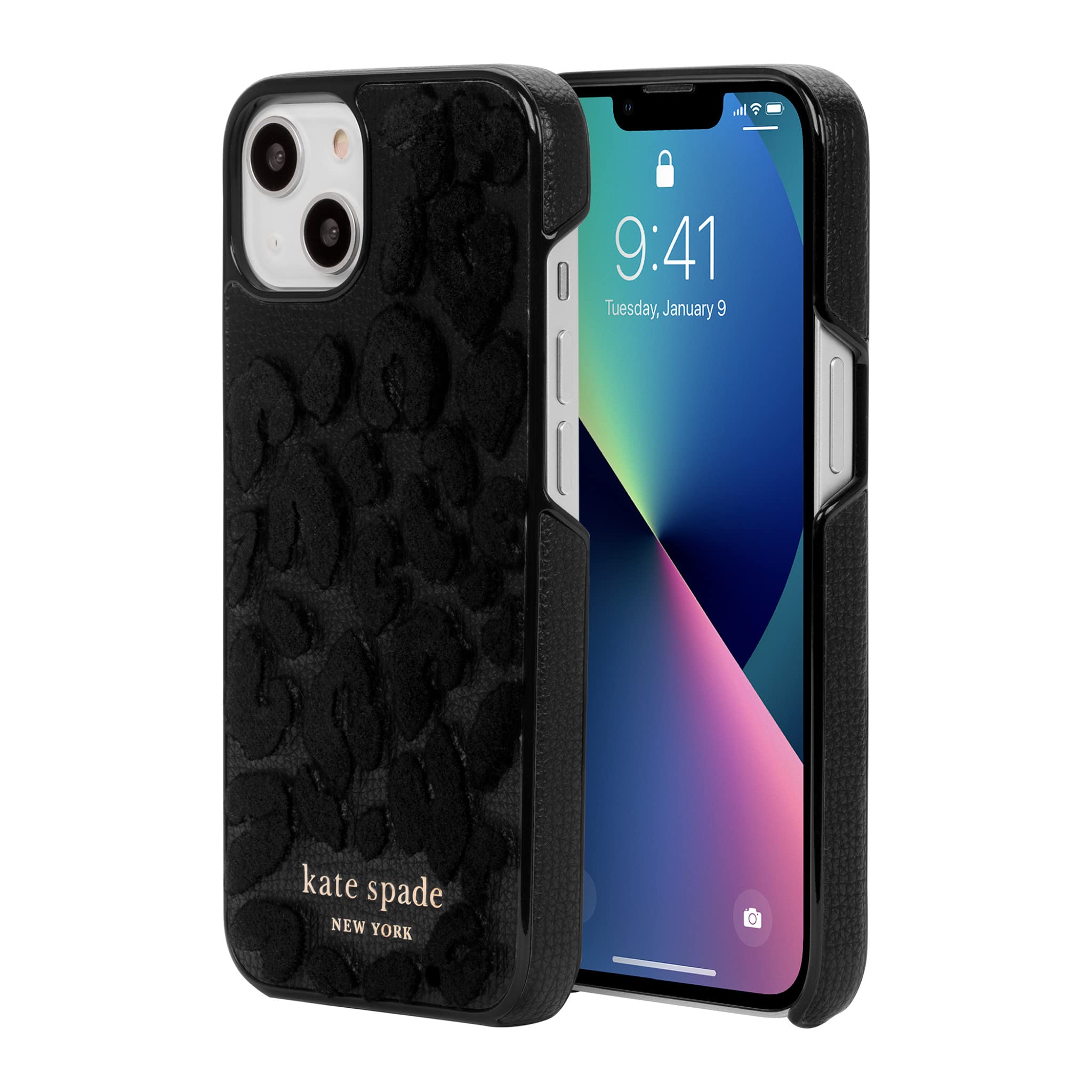 kate spade NEW YORK - 新作★ケイトスペード iPhone13 黒レザー サフィアーノ レザー スペード リング スタンド アイフォン 13