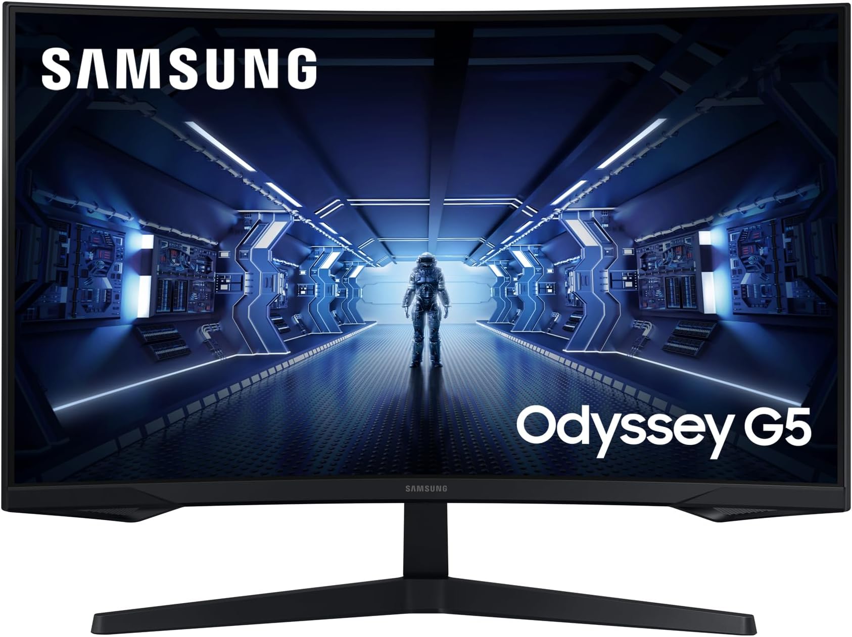 Samsung Monitor Gaming Odyssey G5, Curvo (1000R), 27'', 2560x1440 (WQHD 2K), HDR10, VA, 144 Hz,1 ms , FreeSync Premium, HDMI, Display Port, Ingresso Audio, Eye Saver Mode, Flicker Free