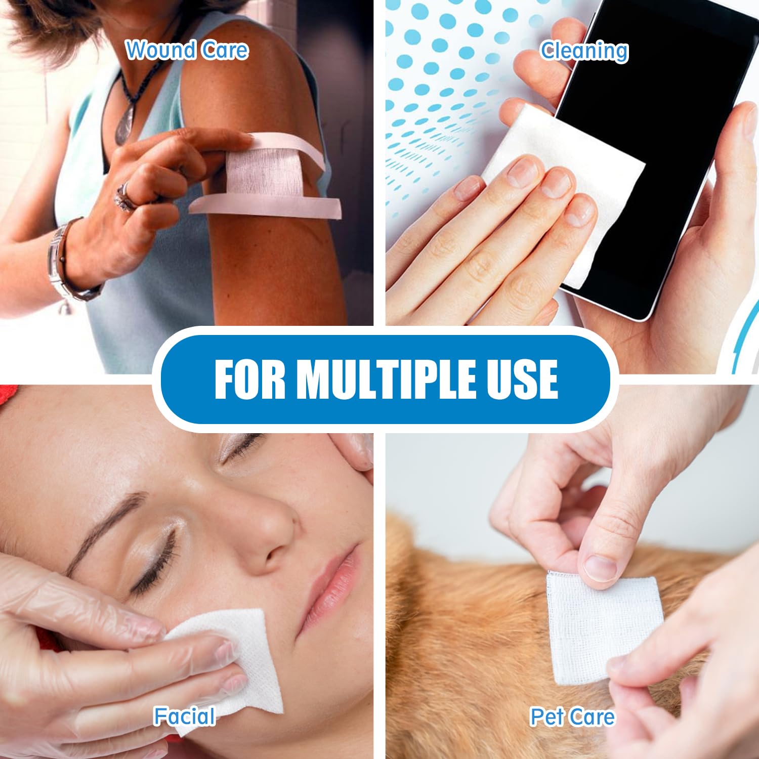 OneMed 200 Gauze Pads, Highly Absorbent Non-Woven Gauze Sponges 4-Ply, 4x4 Inch All-Purpose Non-Sterile Gauze Pads, Dental Gauze Wound Care Product 1 Pack of 200