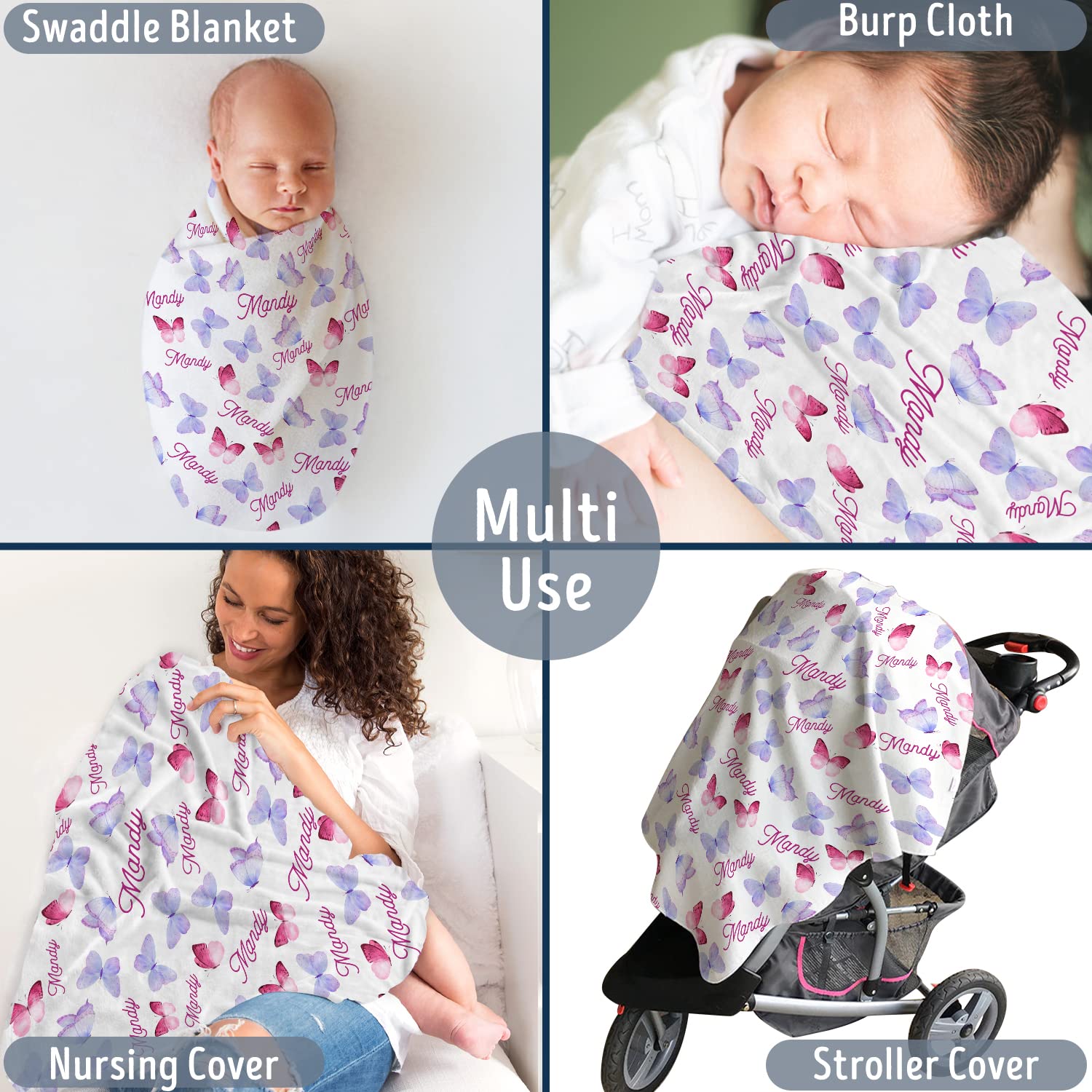 Personalized Baby Blankets for Girls - Custom Name Initials, Soft Plush Swaddle for Newborn Infant Daughter