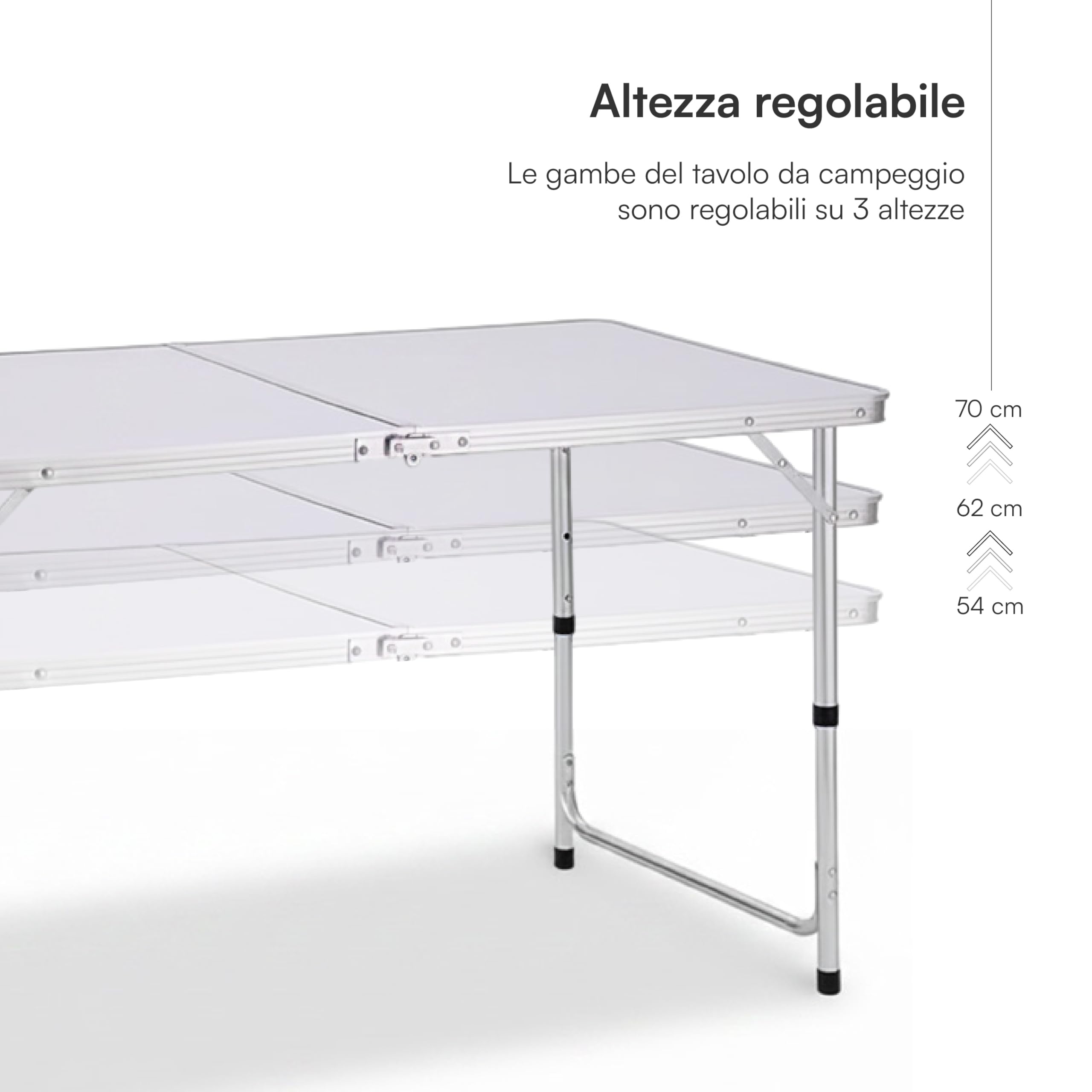 Baroni Home Mesa plegable de camping, mesa portátil plegable de aluminio con tablero de fibra de densidad media, ligera, ideal para camping, playa, picnic y al aire libre (mesa blanca 120 cm + sillas)