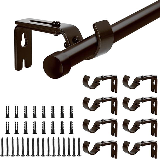 8 Pack Curtain Pole Brackets with Adjustable Length of 9-12cm, Brown Metal Extending Curtain Pole Holder Brackets with Screws (22-25mm Diameter) For Eyelet Curtain Window (No Pole)