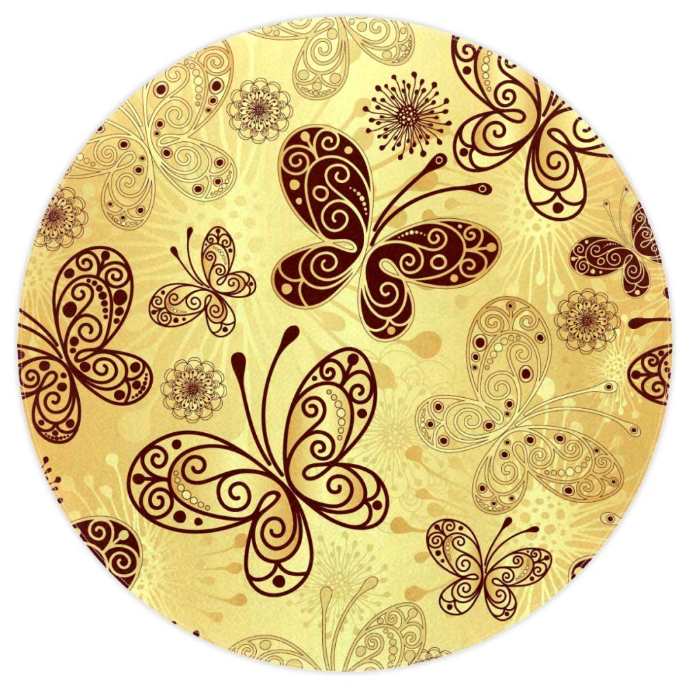 Tapis rond papillons dorés pour illuminer le sol d'une salle de jeux