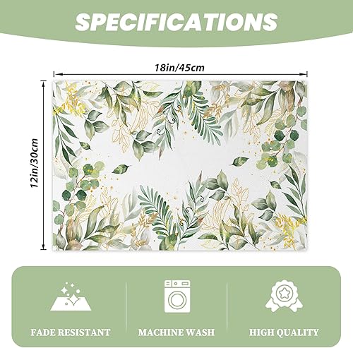 Miniatura 3 de AOFOTO Juego de 4 manteles individuales con estampado de hojas de acuarela, verde salvia primavera, color verde y dorado, manteles individuales