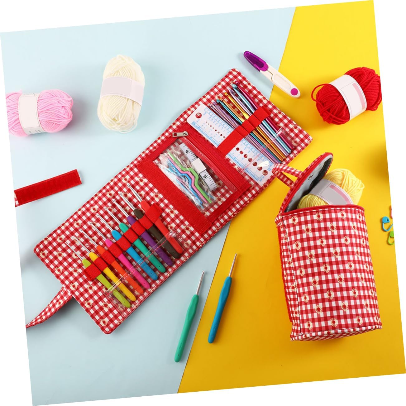 DIYEAH Yarn Tote Bag Crochet Hook Holder Knitting Bag Sewing Needle Storage Case for Women