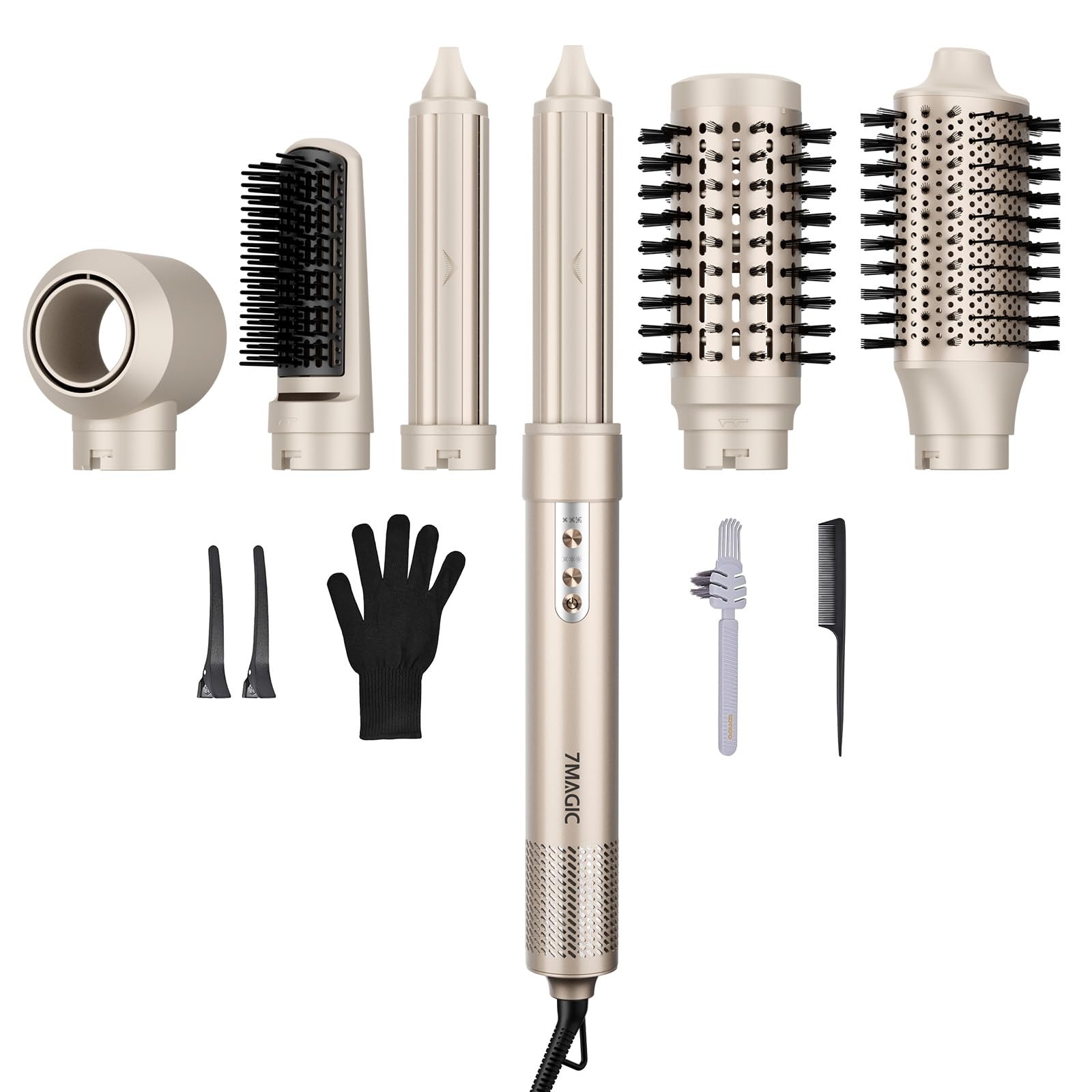 7MAGIC Hair Dryer Brush & 6 in 1 Hair Styler, Silver, 110 Volts, 1200 Watts, Ionic Technology, Fast Drying, Multi Styler for Straight, Wavy, Curly, and Coily Hair