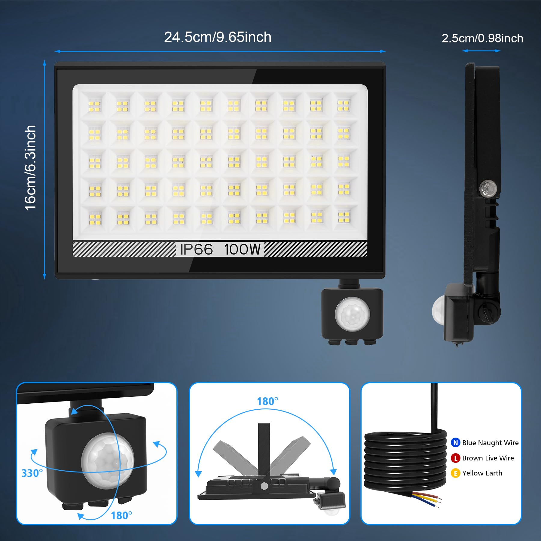 NATPOW 100W Led Strahler mit Bewegungsmelder Aussen, 11000LM 6000K Aussenstrahler Fluter mit IP66 Wasserdicht Superhell Scheinwerfer Außenstrahler für Garten Garage Sportplatz Hinterhof