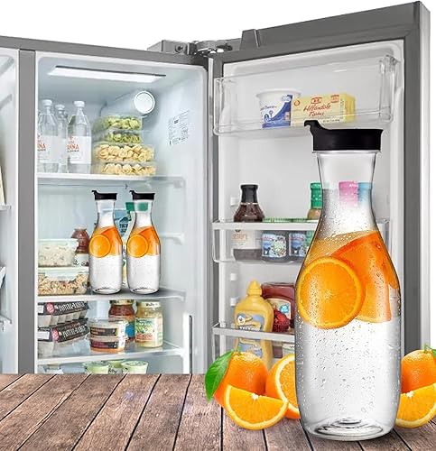 Miniatura 7 de Paquete de 12 jarras de plástico transparentes de 50 onzas con tapa negra contenedores de agua resistentes de alta calidad que son excelentes para