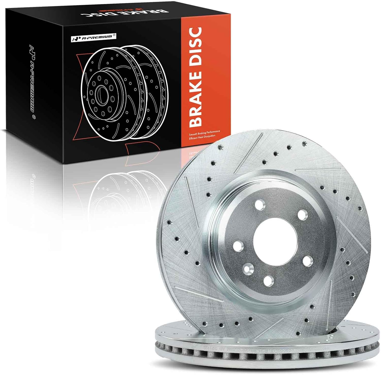 A-Premium 12.81 inch (325.4mm) Front Drilled and Slotted Disc Brake Rotors Compatible with Select Ford and Lincoln Models - Explorer 2011-2019, Taurus 2010-2019, Flex 2009-2019, MKS, MKT, 2-PC Set