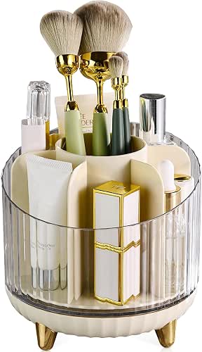 CANITORON Makeup Brush Holder,360°Rotating Makeup Brush Case,Multiple Region Storage Skincare