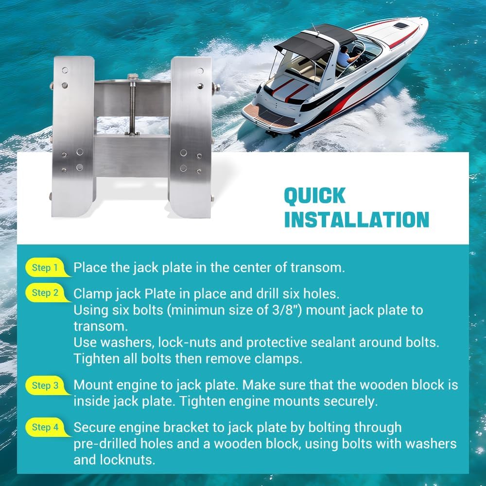 BARTOO 4" Set Back Jack Plate Manual Power Lift Transom Adjustable Jack Plate for Outboard Boat Motor, Upgrade Manual Jack Plate