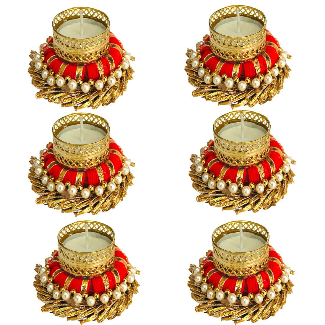 Gadinfashion™ Decorative Diya Tealight Candle Holder/Diwali Decoration/Office Decoration Set of 6 Red & Gold, Metal (B0B9MZL693) Amazon Price History, Amazon Price Tracker