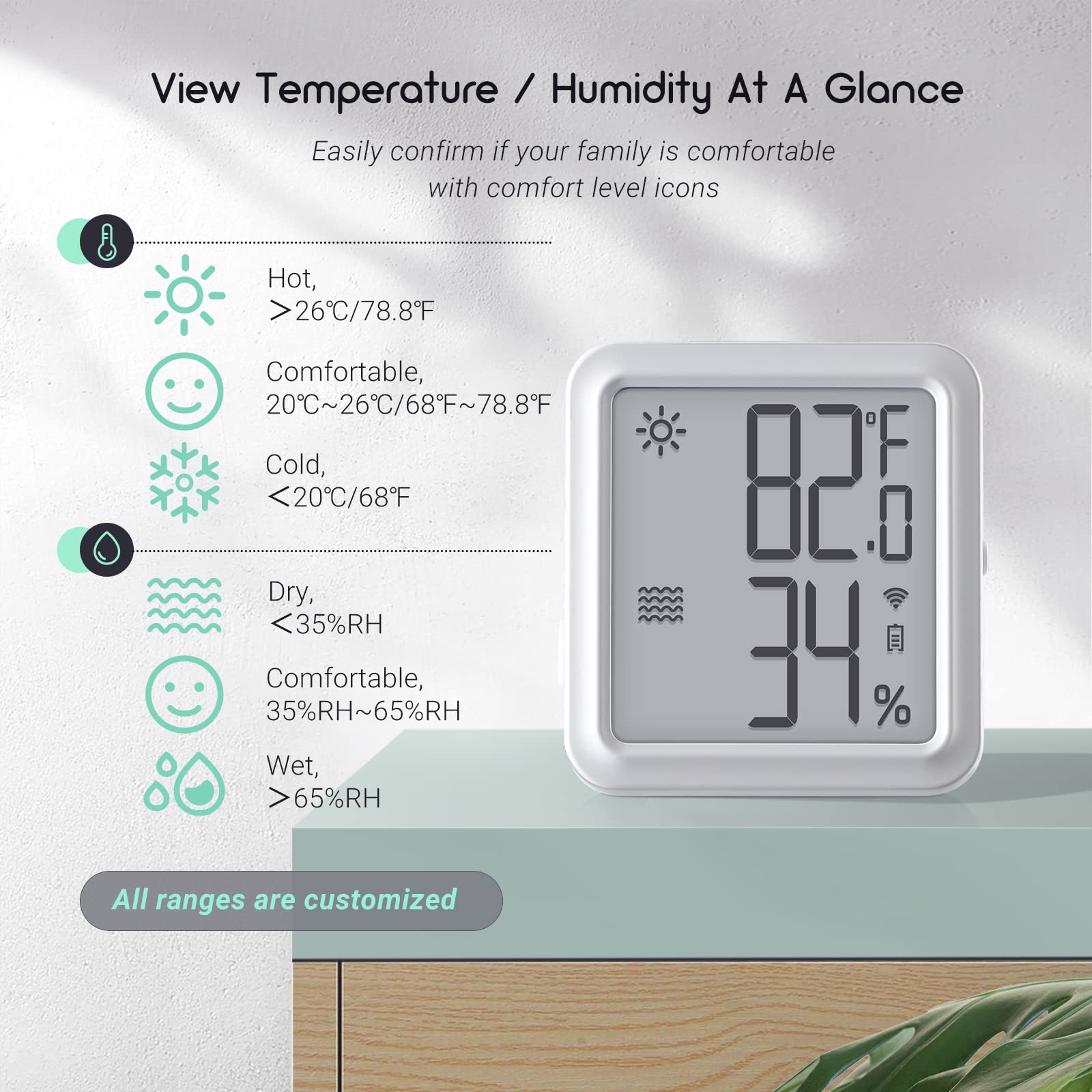 INKBIRD WiFi Thermometer Hygrometer Monitor, Indoor Temperature Humidity Sensor IBS-TH3 Plus with Electronic Display, App Notification Alert 1 Year Data Storage Export, Digital Remote Monitor for Room
