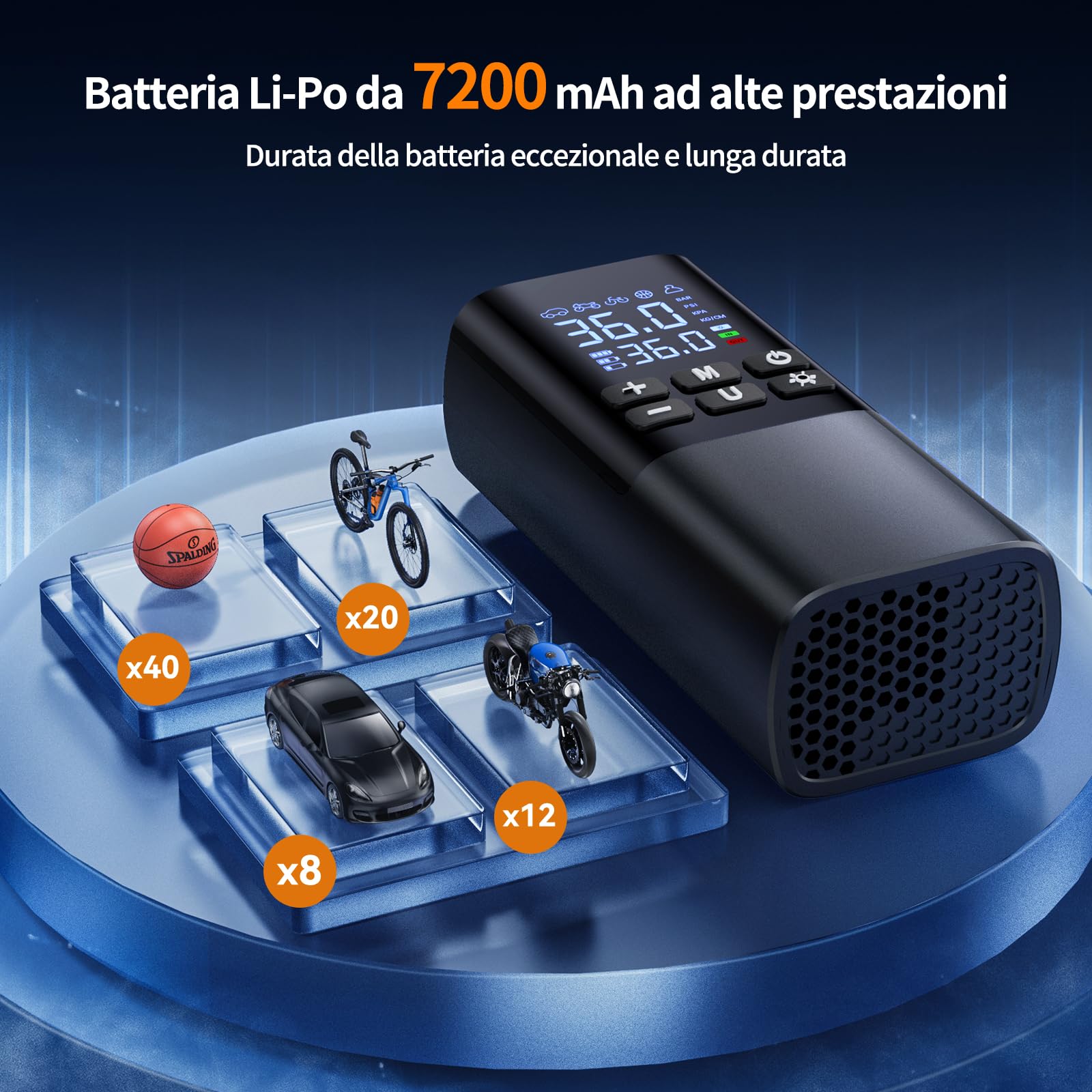 Pompa Elettrica per Bicicletta, Mini Compressore Bici con Display Digitale E Luce LED, Compressore Aria Portatile per Auto, Moto, MTB, Bicicletta E Palloni, Ricaricabile Tramite USB-C, USB-A