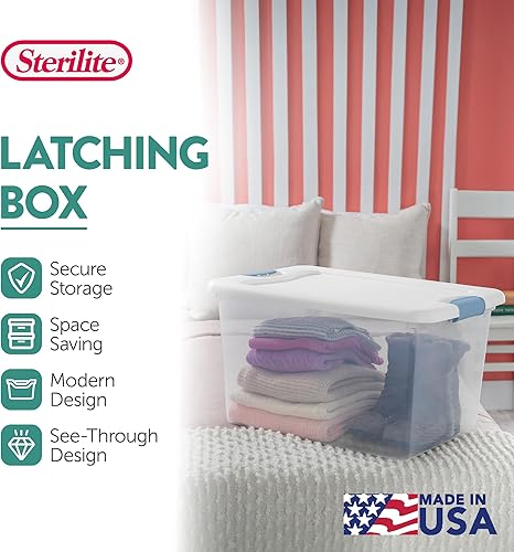 Vista 44 de Sterilite - Caja de almacenamiento de 6 cuartos de galón con tapa y pestillo, contenedor apilable de plástico para organizar zapatos en estantes