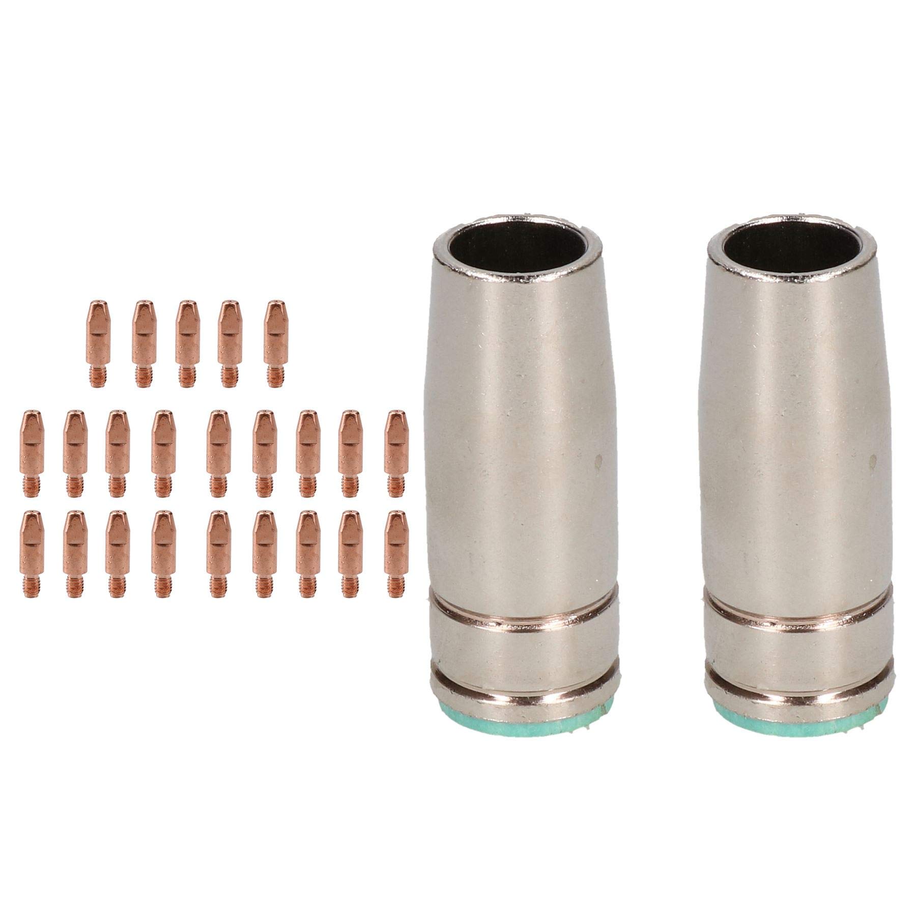 2 Shroud & 25 x 0.8mm Contact Tips MIG Welding Binzel Style Euro Torch MB25