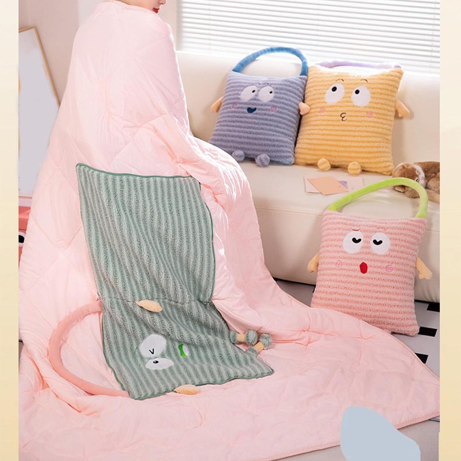 Convert Pillow Cushion to Blanket Handheld Soft Fleece Comfortable Quilt for Relaxation and Travel Quilt